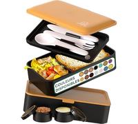 Umami Bento Lunch Box, Couverts & Pots à Sauce Inclus, Boite Repas Étanche, Lunchbox Micro-Ondable, Boîte à Lunch Adulte compartimentee, Noir et Or, 1200 ml