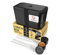 Umami Bento Lunch Box, Couverts & 2 Pots à Sauce Inclus, Boîte Repas Encastrable, Lunchbox Micro-Ondable, Boîte à Lunch Adulte Compartimentée, Bento Box, Onyx Noir, 1500 ml
