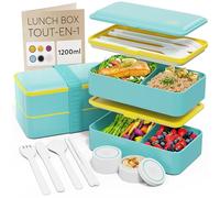 Umami Lunch Box Bento, Tout-en-1, Couverts Inclus, Boite Repas | 1200ml Premium boîte repas micro-ondable, pot à sauce inclus lunchbox passe au lave-vaisselle compartimentée, Turquoise Frais