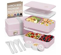 Umami Boîte Bento 1200 ml – Compartimentée, Étanche, Micro-ondable, Couverts & 2 pots (Rose Kawaii)