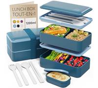 Umami Boîte Bento Original 1,2 l – Couverts et pots inclus, étanche, micro-ondable Bleu Denim