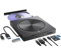 Lecteur CD DVD Externe pour PC, USB 3.0 et USB-C Graveur DVD Externe avec 2*USB-A 2*USB-C et Fente SD/TF, Optique Portable CD DVD -/+RW Drive, Lecteur CD DVD Externe pour Windows/MacOS/Laptop/Desktop