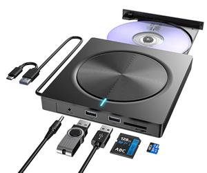 Umaniy Lecteur CD DVD Externe pour PC, USB 3.0 et USB-C Graveur DVD Externe avec 2 USB et Fente SD/TF, Optique Portable CD DVD -/+RW Drive, Lecteur CD DVD Externe pour Windows/MacOS/Laptop/Desktop
