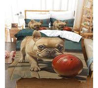 UMASQOPAM Bouledogue FRANÇAIS 3D Imprimé Housses De Couettes pour Adultes Et Enfants Housse De Couette avec Taies Parure De Lit Microfibr E avec Fermeture À Glissière 3 Pièces Double(200x200cm)