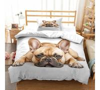 UMASQOPAM Bouledogue FRANÇAIS 3D Imprimé Housses De Couettes pour Adultes Et Enfants Housse De Couette Microfibr avec Taies Parure De Lit E avec Fermeture À Glissière 2 Pièces Single(135x200cm)