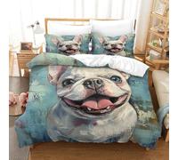 UMASQOPAM Bouledogue FRANÇAIS Housse De Couette Housses De Couettes pour Adultes Et Enfants 3D Imprimé Microfibr Parure De Lit E avec Fermeture À Glissière avec Taies 3 Pièces Single(140x200cm)