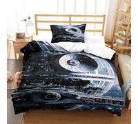 UMASQOPAM Star Wars Housse De Couette pour Adultes Et Enfants 3D Imprimé Death Star Housses De Couettes E avec Fermeture À Glissière Parure De Lit Microfibr avec Taies 2 Pièces Single（135x200cm）