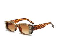 umass Lunettes de soleil carrées en strass pour femme avec monture Samll - Lunettes de soleil européennes et américaines des années 90 - UV400, léopard