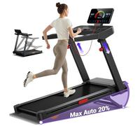 UMAY Tapis de Course avec Inclinaison Automatique de 14KM/H, 180KG | Tapis Roulant Pliable avec LED, 3.5CV Treadmill Home,180KG, Maison et Le Bureau