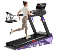 UMAY Tapis de Course avec Inclinaison Automatique de 20%, 14KM/H Tapis Roulant Pliable avec Console Réglable sur 4 Niveaux, 3,5CV Treadmill Home avec Affichage LED, Silencieux, Charge Max 180KG