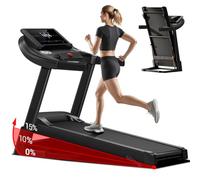 UMAY Tapis de course avec rampe, 14 km/h, tapis de course à domicile, pliable avec moteur de 3,0 CV et 3 niveaux d'inclinaison, tapis de course pliable pour la maison avec 12 programmes d'entraînement