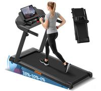 UMAY Tapis de Course Pliable 12km/h,Tapis de Marche Electrique 2,5 CV/1800W avec Moniteur de Fréquence Cardiaque,APP et Haut-parleur Bluetooth,Tapis Roulant avec 12 programmes d'entraînement et inclin