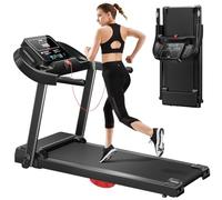 UMAY Tapis de Course Pliable 14km/h,Tapis Roulant Electrique Pliable 3.0HP/2200W avec Moniteur de Fréquence Cardiaque,APP et Haut-parleur,Tapis de Marche Silencieux avec 12 Programmes,Charge max 136KG