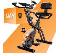 UMAY velo d appartement pliable, 5-en-1 velo appartement pliable, équipé d'une résistance silencieuse à 16 niveaux. vélos d'appartement avec surveillance de la fréquence cardiaque et écran LED