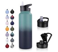 UMBFUN Bouteille d'eau en Acier Inoxydable - 1.2L avec Paille,anti-fuite,Gazéifiée,BPA free Gourde Thermos(+2 Couvercles) Isolation Double Paroi Sous Vide pour Sport,Voyage,Camping,école,Vélo,Gym