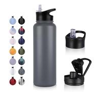 UMBFUN Bouteille d'eau en Acier Inoxydable - 1.2L avec Paille,anti-fuite,Gazéifiée,BPA free Gourde Thermos(+2 Couvercles) Isolation Double Paroi Sous Vide pour Sport,Voyage,Camping,école,Vélo,Gym