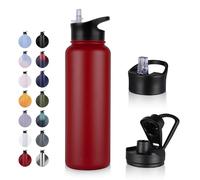 UMBFUN Bouteille d'eau en Acier Inoxydable - 1.2L avec Paille,anti-fuite,Gazéifiée,BPA free Gourde Thermos(+2 Couvercles) Isolation Double Paroi Sous Vide pour Sport,Voyage,Camping,école,Vélo,Gym