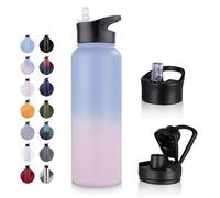 UMBFUN Bouteille d'eau en Acier Inoxydable - 1.2L avec Paille,anti-fuite,Gazéifiée,BPA free Gourde Thermos(+2 Couvercles) Isolation Double Paroi Sous Vide pour Sport,Voyage,Camping,école,Vélo,Gym