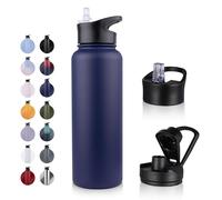 UMBFUN Bouteille d'eau en Acier Inoxydable - 1.2L avec Paille,anti-fuite,Gazéifiée,BPA free Gourde Thermos(+2 Couvercles) Isolation Double Paroi Sous Vide pour Sport,Voyage,Camping,école,Vélo,Gym