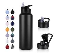 UMBFUN Bouteille d'eau en Acier Inoxydable - 1.2L avec Paille,anti-fuite,Gazéifiée,BPA free Gourde Thermos(+2 Couvercles) Isolation Double Paroi Sous Vide pour Sport,Voyage,Camping,école,Vélo,Gym
