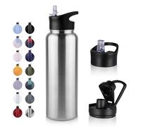 UMBFUN Bouteille d'eau en Acier Inoxydable - 1.2L avec Paille,anti-fuite,Gazéifiée,BPA free Gourde Thermos(+2 Couvercles) Isolation Double Paroi Sous Vide pour Sport,Voyage,Camping,école,Vélo,Gym