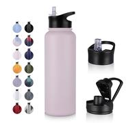 UMBFUN Bouteille d'eau en Acier Inoxydable - 1.2L avec Paille,anti-fuite,Gazéifiée,BPA free Gourde Thermos(+2 Couvercles) Isolation Double Paroi Sous Vide pour Sport,Voyage,Camping,école,Vélo,Gym