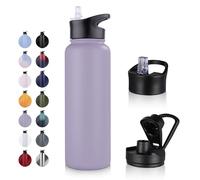 UMBFUN Bouteille d'eau en Acier Inoxydable - 1.2L avec Paille,anti-fuite,Gazéifiée,BPA free Gourde Thermos(+2 Couvercles) Isolation Double Paroi Sous Vide pour Sport,Voyage,Camping,école,Vélo,Gym