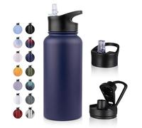 UMBFUN Bouteille d'eau en Acier Inoxydable - 1L avec Paille,anti-fuite,Gazéifiée,BPA free Gourde Thermos(+2 Couvercles) Isolation Double Paroi Sous Vide pour Sport,Voyage,Camping,école,Vélo,Gym