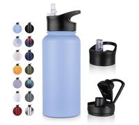 UMBFUN Bouteille d'eau en Acier Inoxydable - 1L avec Paille,anti-fuite,Gazéifiée,BPA free Gourde Thermos(+2 Couvercles) Isolation Double Paroi Sous Vide pour Sport,Voyage,Camping,école,Vélo,Gym