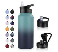 UMBFUN Bouteille d'eau en Acier Inoxydable - 1L avec Paille,anti-fuite,Gazéifiée,BPA free Gourde Thermos(+2 Couvercles) Isolation Double Paroi Sous Vide pour Sport,Voyage,Camping,école,Vélo,Gym