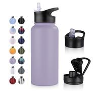 UMBFUN Bouteille d'eau en Acier Inoxydable - 1L avec Paille,anti-fuite,Gazéifiée,BPA free Gourde Thermos(+2 Couvercles) Isolation Double Paroi Sous Vide pour Sport,Voyage,Camping,école,Vélo,Gym