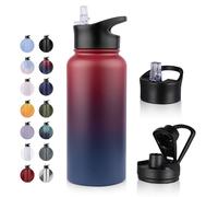 UMBFUN Bouteille d'eau en Acier Inoxydable - 1L avec Paille,anti-fuite,Gazéifiée,BPA free Gourde Thermos(+2 Couvercles) Isolation Double Paroi Sous Vide pour Sport,Voyage,Camping,école,Vélo,Gym