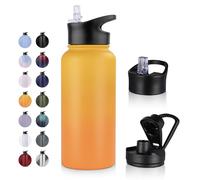 UMBFUN Bouteille d'eau en Acier Inoxydable - 1L avec Paille,anti-fuite,Gazéifiée,BPA free Gourde Thermos(+2 Couvercles) Isolation Double Paroi Sous Vide pour Sport,Voyage,Camping,école,Vélo,Gym
