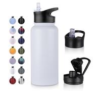 UMBFUN Bouteille d'eau en Acier Inoxydable - 1L avec Paille,anti-fuite,Gazéifiée,BPA free Gourde Thermos(+2 Couvercles) Isolation Double Paroi Sous Vide pour Sport,Voyage,Camping,école,Vélo,Gym