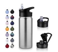 UMBFUN Bouteille d'eau en Acier Inoxydable - 500ml avec Paille,anti-fuite,Gazéifiée,BPA free Gourde Thermos(+2 Couvercles) Isolation Double Paroi Sous Vide pour Sport,Voyage,Camping,école,Vélo,Gym