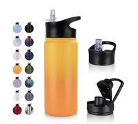 UMBFUN Bouteille d'eau en Acier Inoxydable - 500ml avec Paille,anti-fuite,Gazéifiée,BPA free Gourde Thermos(+2 Couvercles) Isolation Double Paroi Sous Vide pour Sport,Voyage,Camping,école,Vélo,Gym