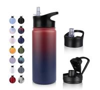 UMBFUN Bouteille d'eau en Acier Inoxydable - 500ml avec Paille,anti-fuite,Gazéifiée,BPA free Gourde Thermos(+2 Couvercles) Isolation Double Paroi Sous Vide pour Sport,Voyage,Camping,école,Vélo,Gym
