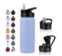 UMBFUN Bouteille d'eau en Acier Inoxydable - 500ml avec Paille,anti-fuite,Gazéifiée,BPA free Gourde Thermos(+2 Couvercles) Isolation Double Paroi Sous Vide pour Sport,Voyage,Camping,école,Vélo,Gym