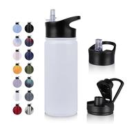 UMBFUN Bouteille d'eau en Acier Inoxydable - 500ml avec Paille,anti-fuite,Gazéifiée,BPA free Gourde Thermos(+2 Couvercles) Isolation Double Paroi Sous Vide pour Sport,Voyage,Camping,école,Vélo,Gym