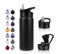 UMBFUN Bouteille d'eau en Acier Inoxydable - 500ml avec Paille,anti-fuite,Gazéifiée,BPA free Gourde Thermos(+2 Couvercles) Isolation Double Paroi Sous Vide pour Sport,Voyage,Camping,école,Vélo,Gym