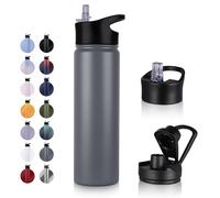 UMBFUN Bouteille d'eau en Acier Inoxydable - 750ml avec Paille,anti-fuite,Gazéifiée,BPA free Gourde Thermos(+2 Couvercles) Isolation Double Paroi Sous Vide pour Sport,Voyage,Camping,école,Vélo,Gym