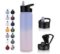 UMBFUN Bouteille d'eau en Acier Inoxydable - 750ml avec Paille,anti-fuite,Gazéifiée,BPA free Gourde Thermos(+2 Couvercles) Isolation Double Paroi Sous Vide pour Sport,Voyage,Camping,école,Vélo,Gym