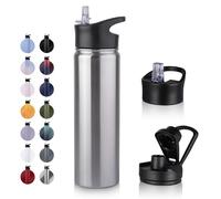 UMBFUN Bouteille d'eau en Acier Inoxydable - 750ml avec Paille,anti-fuite,Gazéifiée,BPA free Gourde Thermos(+2 Couvercles) Isolation Double Paroi Sous Vide pour Sport,Voyage,Camping,école,Vélo,Gym