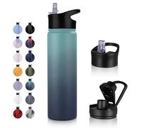 UMBFUN Bouteille d'eau en Acier Inoxydable - 750ml avec Paille,anti-fuite,Gazéifiée,BPA free Gourde Thermos(+2 Couvercles) Isolation Double Paroi Sous Vide pour Sport,Voyage,Camping,école,Vélo,Gym