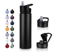 UMBFUN Bouteille d'eau en Acier Inoxydable - 750ml avec Paille,anti-fuite,Gazéifiée,BPA free Gourde Thermos(+2 Couvercles) Isolation Double Paroi Sous Vide pour Sport,Voyage,Camping,école,Vélo,Gym