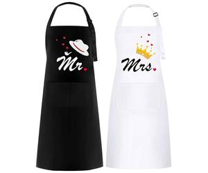 umboom 2 Pièces Mr & Mrs Tablier de Couple, Humour Cadeaux pour Mariage, Noël, Anniversaire, Crémaillère, Saint Valentin, Noir Blanc Tablier pour Homme Femme (Bowlerhat & Crown)