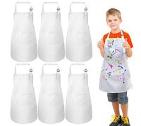 umboom 6 Pièces Enfants Tabliers Blanc, Tablier de Cuisine pour Fille Garçon, Réglable Enfants Peinture Tablier avec 2 Poches, Bambin Chef Tabliers pour Cuisson Jardin Artisanat École BBQ Fête