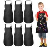 umboom 6 Pièces Enfants Tabliers Noirs, Tablier de Cuisine pour Fille Garçon, Réglable Enfants Peinture Tablier avec 2 Poches, Bambin Chef Tabliers pour Cuisson Jardin Artisanat École BBQ Fête