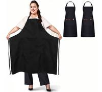 umboom Lot de 2 Tabliers Noir Grande Taille avec 2 Poches, Grand Tablier de Cuisine, Réglable Tablier pour Hommes et Femmes, Travail Tablier pour Restaurant, Bistrot, Bar, Café, Jardin (Noir)
