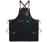 umboom Tabliers de Toile Noir, Chef Travail Tabliers avec Sangle Réglable et 3 Poches pour Homme Femme Serveur Cuisine Jardin Restaurant Café Bar Peinture (Dos Croisé, Noir)